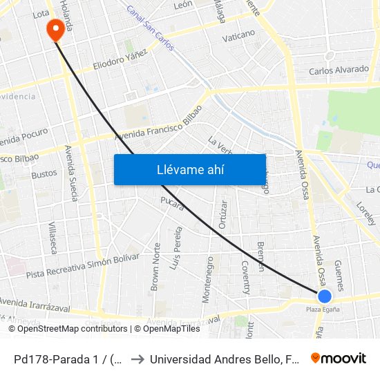 Pd178-Parada 1 / (M) Plaza Egaña to Universidad Andres Bello, Facultad De Negocios map