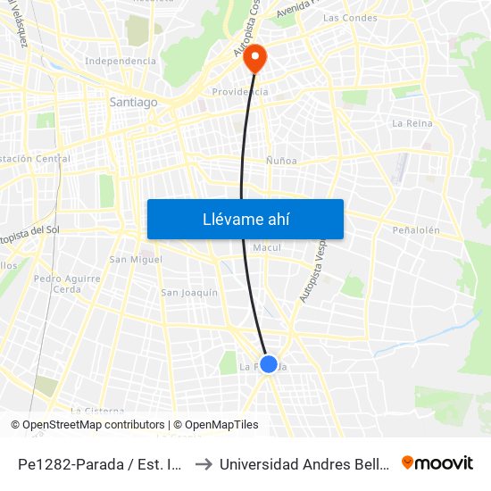 Pe1282-Parada / Est. Intermodal De La Florida to Universidad Andres Bello, Facultad De Negocios map