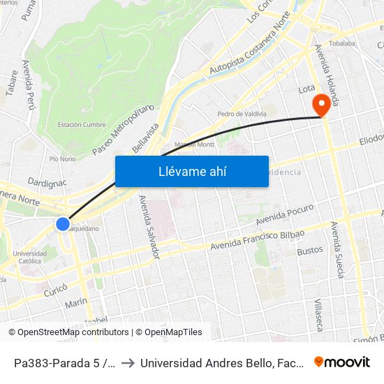 Pa383-Parada 5 / Plaza Italia to Universidad Andres Bello, Facultad De Negocios map