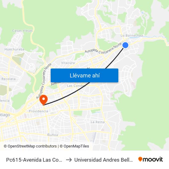 Pc615-Avenida Las Condes / Esq. La Cabaña to Universidad Andres Bello, Facultad De Negocios map