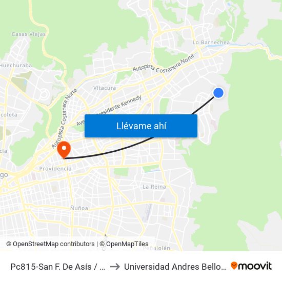 Pc815-San F. De Asís / Esq. Avenida La Plaza to Universidad Andres Bello, Facultad De Negocios map