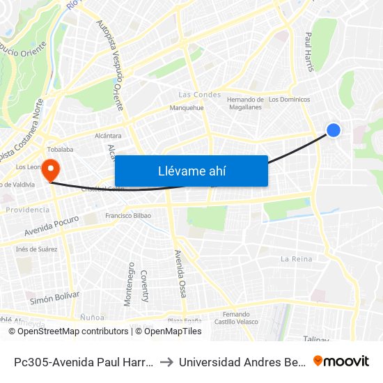 Pc305-Avenida Paul Harris / Esq. Av. Cristóbal Colón to Universidad Andres Bello, Facultad De Negocios map