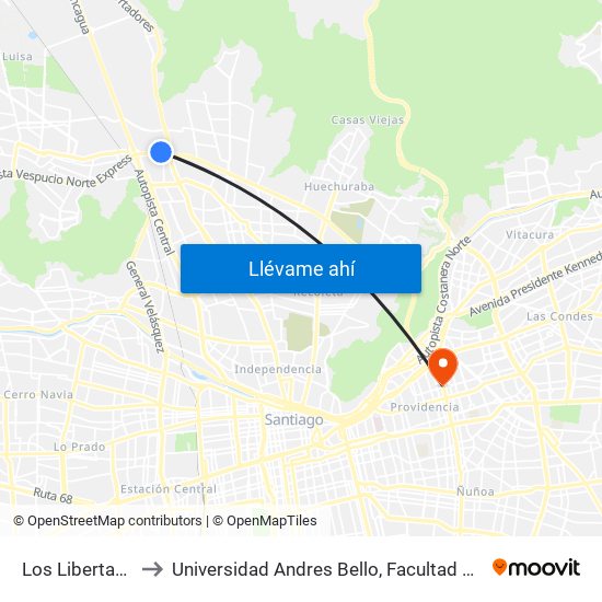 Los Libertadores to Universidad Andres Bello, Facultad De Negocios map