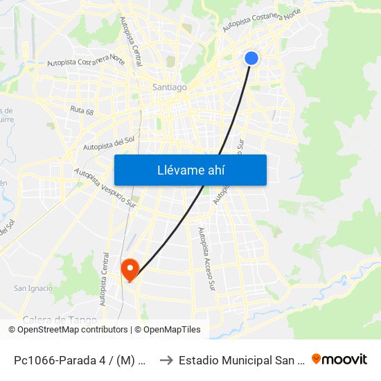 Pc1066-Parada 4 / (M) Manquehue to Estadio Municipal San Bernardo map