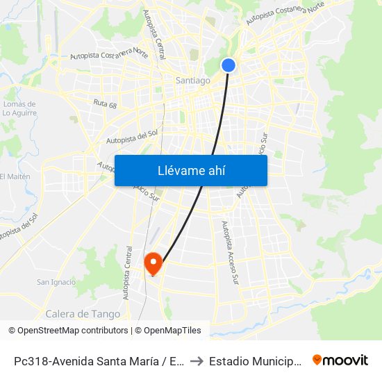 Pc318-Avenida Santa María / Esq. Av. Pedro De Valdivia to Estadio Municipal San Bernardo map