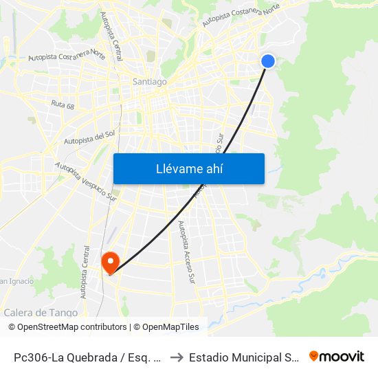 Pc306-La Quebrada / Esq. Avenida La Paz to Estadio Municipal San Bernardo map