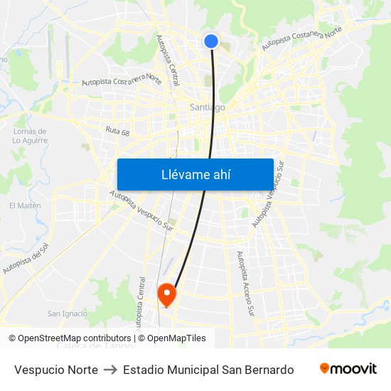 Vespucio Norte to Estadio Municipal San Bernardo map