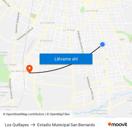 Los Quillayes to Estadio Municipal San Bernardo map