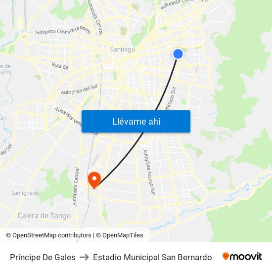 Príncipe De Gales to Estadio Municipal San Bernardo map