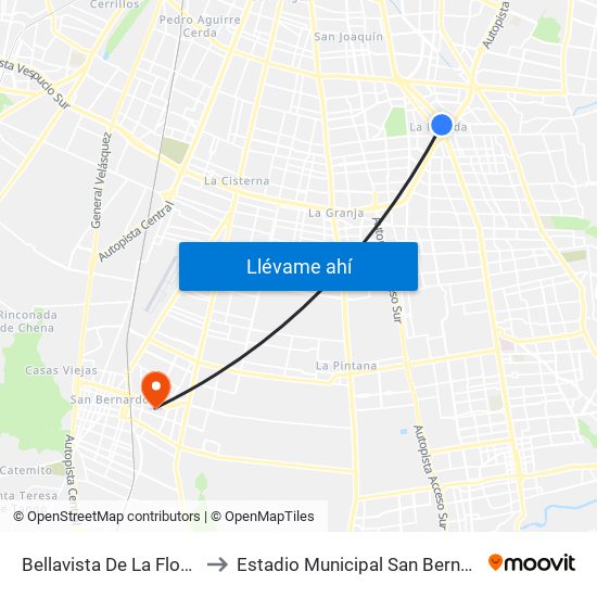 Bellavista De La Florida to Estadio Municipal San Bernardo map