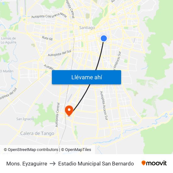 Mons. Eyzaguirre to Estadio Municipal San Bernardo map