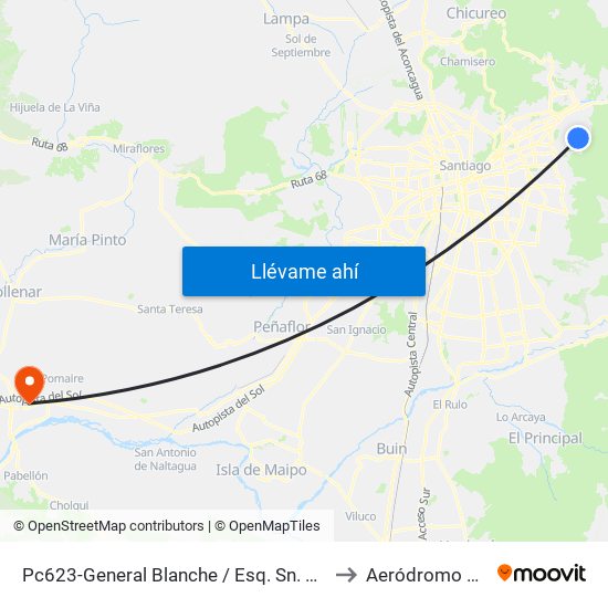 Pc623-General Blanche / Esq. Sn. C. De Apoquindo to Aeródromo Melipilla map