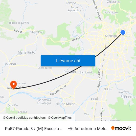 Pc57-Parada 8 / (M) Escuela Militar to Aeródromo Melipilla map