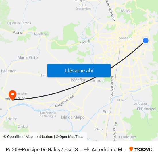 Pd308-Príncipe De Gales / Esq. S. Izquierdo to Aeródromo Melipilla map