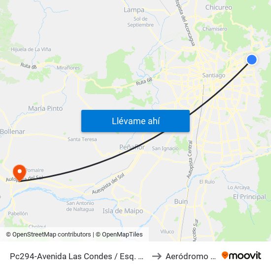 Pc294-Avenida Las Condes / Esq. Av. Padre H. Central to Aeródromo Melipilla map