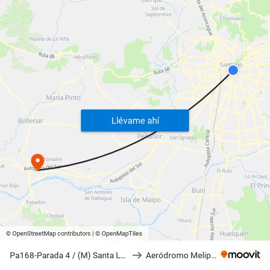Pa168-Parada 4 / (M) Santa Lucía to Aeródromo Melipilla map