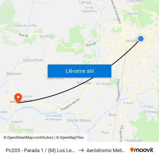 Pc205 - Parada 1 / (M) Los Leones to Aeródromo Melipilla map