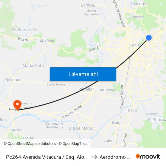 Pc264-Avenida Vitacura / Esq. Alonso De Córdova to Aeródromo Melipilla map