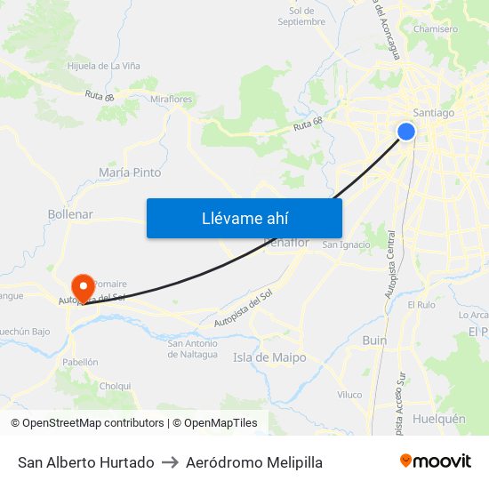San Alberto Hurtado to Aeródromo Melipilla map