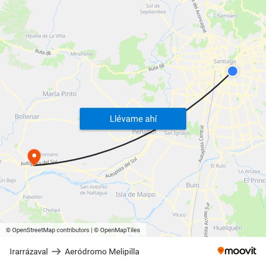 Irarrázaval to Aeródromo Melipilla map