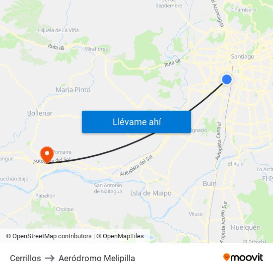 Cerrillos to Aeródromo Melipilla map