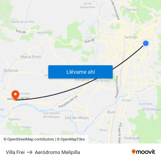 Villa Frei to Aeródromo Melipilla map