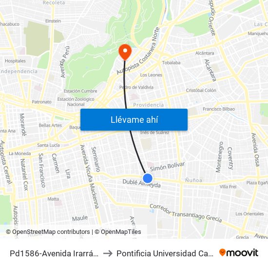 Pd1586-Avenida Irarrázaval / Esq. Campos De Deportes to Pontificia Universidad Católica De Chile - Campus Lo Contador map