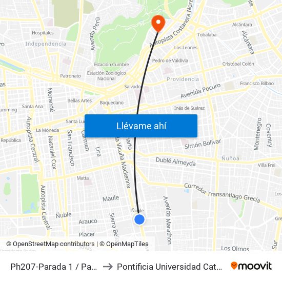 Ph207-Parada 1 / Paradero 1 Av.Vicuña Mackenna to Pontificia Universidad Católica De Chile - Campus Lo Contador map
