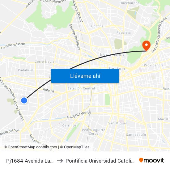 Pj1684-Avenida La Estrella / Esq. Lebreles to Pontificia Universidad Católica De Chile - Campus Lo Contador map