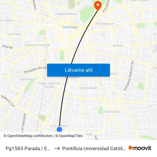 Pg1583-Parada / Est. Intermodal La Cisterna to Pontificia Universidad Católica De Chile - Campus Lo Contador map