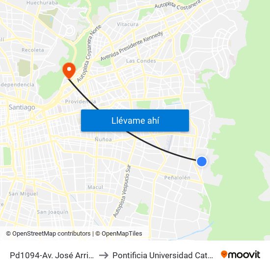 Pd1094-Av. José Arrieta / Esq. Pasaje José Arrieta to Pontificia Universidad Católica De Chile - Campus Lo Contador map