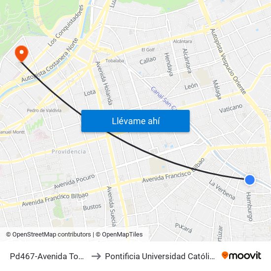 Pd467-Avenida Tobalaba / Esq. Hamburgo to Pontificia Universidad Católica De Chile - Campus Lo Contador map