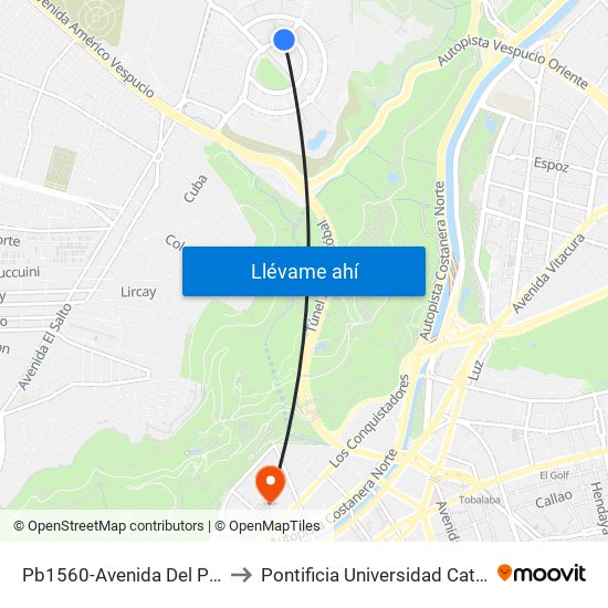 Pb1560-Avenida Del Parque / Esq. Avenida Del Cóndor to Pontificia Universidad Católica De Chile - Campus Lo Contador map