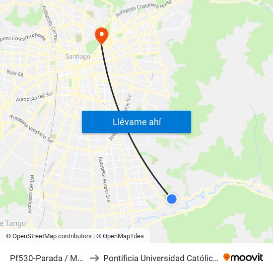 Pf530-Parada / Mampato Las Viscachas to Pontificia Universidad Católica De Chile - Campus Lo Contador map