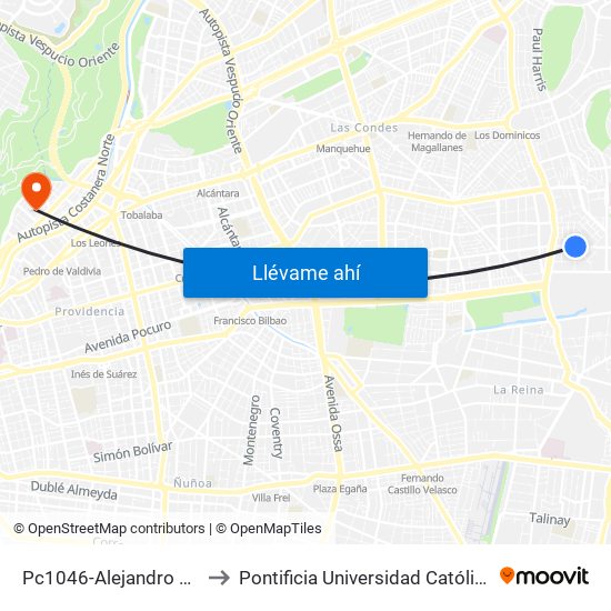 Pc1046-Alejandro Fleming / Esq. Totoralillo to Pontificia Universidad Católica De Chile - Campus Lo Contador map