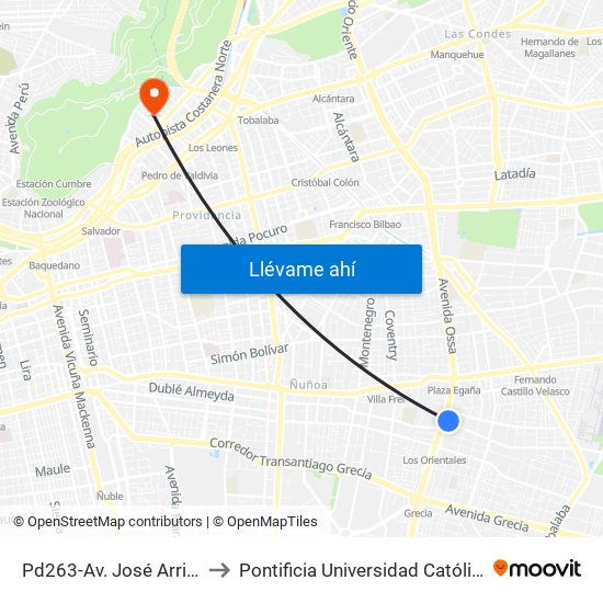 Pd263-Av. José Arrieta / Esq. Av. A. Vespucio to Pontificia Universidad Católica De Chile - Campus Lo Contador map