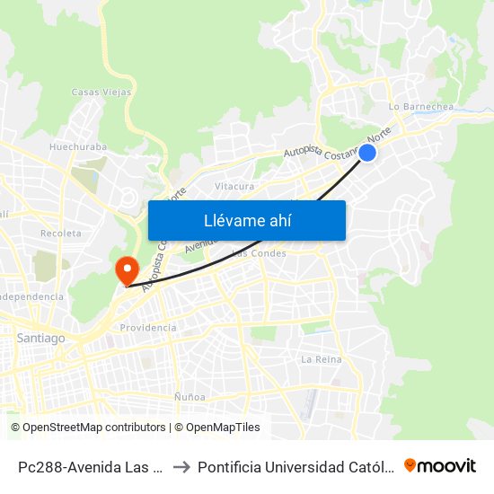 Pc288-Avenida Las Condes / Esq. San Damian to Pontificia Universidad Católica De Chile - Campus Lo Contador map