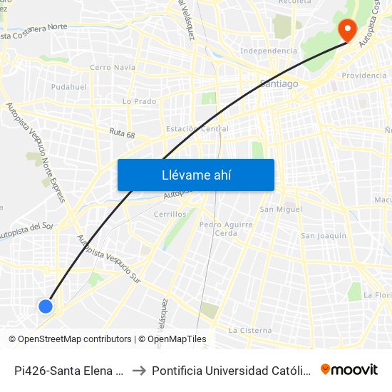 Pi426-Santa Elena / Esq. Nueva San Martín to Pontificia Universidad Católica De Chile - Campus Lo Contador map