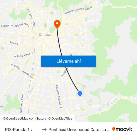 Pf3-Parada 1 / Mall Plaza Tobalaba to Pontificia Universidad Católica De Chile - Campus Lo Contador map