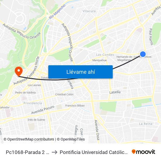 Pc1068-Parada 2 / (M) Los Dominicos to Pontificia Universidad Católica De Chile - Campus Lo Contador map