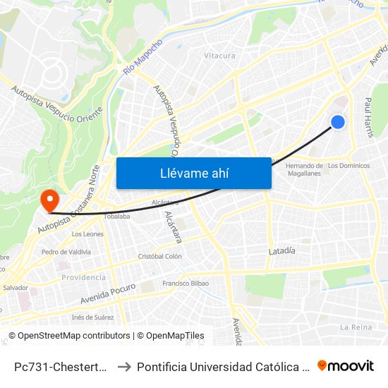 Pc731-Chesterton / Esq. Bocaccio to Pontificia Universidad Católica De Chile - Campus Lo Contador map