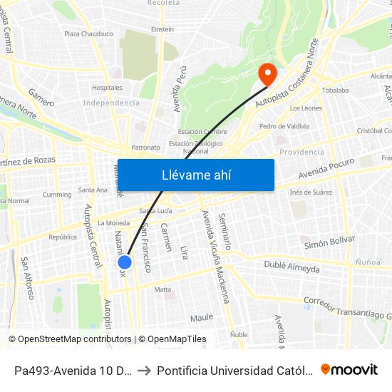 Pa493-Avenida 10 De Julio / Esq. Nataniel Cox to Pontificia Universidad Católica De Chile - Campus Lo Contador map