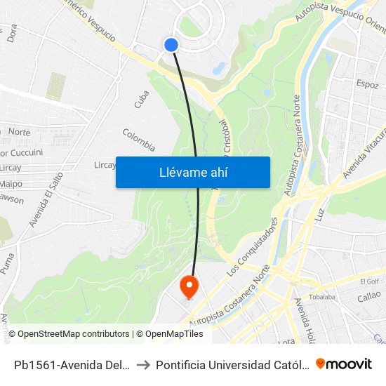 Pb1561-Avenida Del Parque / Esq. Av. Del Valle to Pontificia Universidad Católica De Chile - Campus Lo Contador map