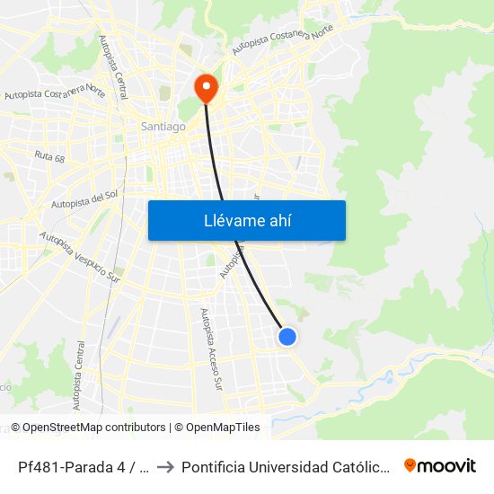 Pf481-Parada 4 / Mall Plaza Tobalaba to Pontificia Universidad Católica De Chile - Campus Lo Contador map