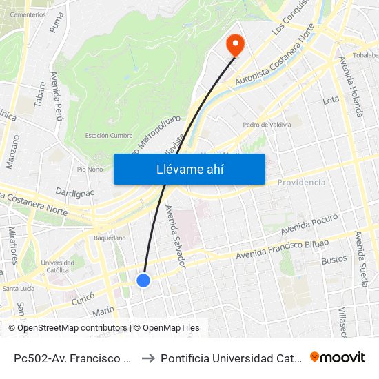 Pc502-Av. Francisco Bilbao / Esq. Avenida Seminario to Pontificia Universidad Católica De Chile - Campus Lo Contador map