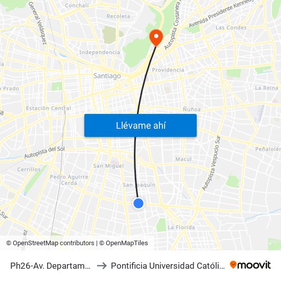 Ph26-Av. Departamental / Esq. Pintor Murillo to Pontificia Universidad Católica De Chile - Campus Lo Contador map