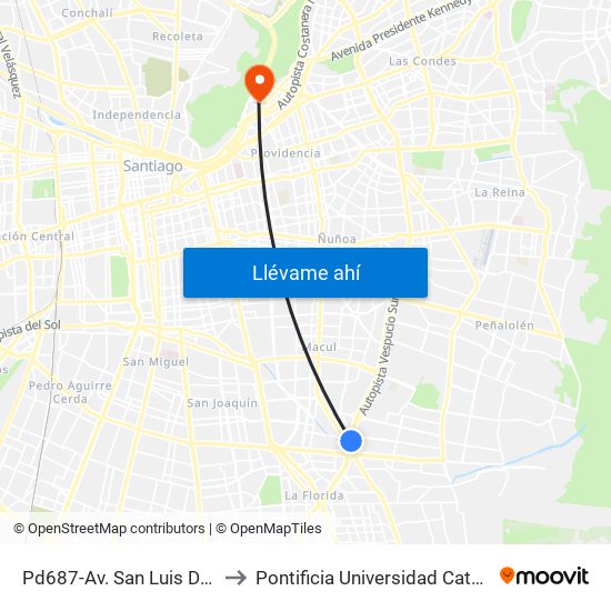 Pd687-Av. San Luis De Macul / Esq. Av. A. Vespucio to Pontificia Universidad Católica De Chile - Campus Lo Contador map