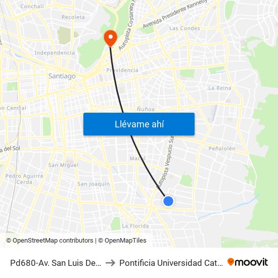 Pd680-Av. San Luis De Macul / Esq. Pasaje Peatones 3 to Pontificia Universidad Católica De Chile - Campus Lo Contador map