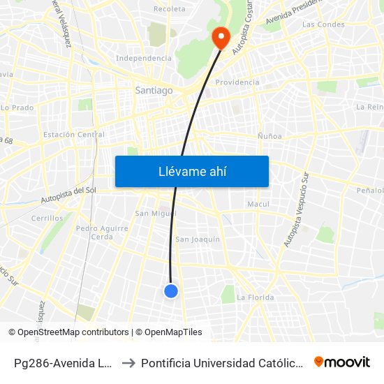 Pg286-Avenida Lo Ovalle / Esq. Alvear to Pontificia Universidad Católica De Chile - Campus Lo Contador map