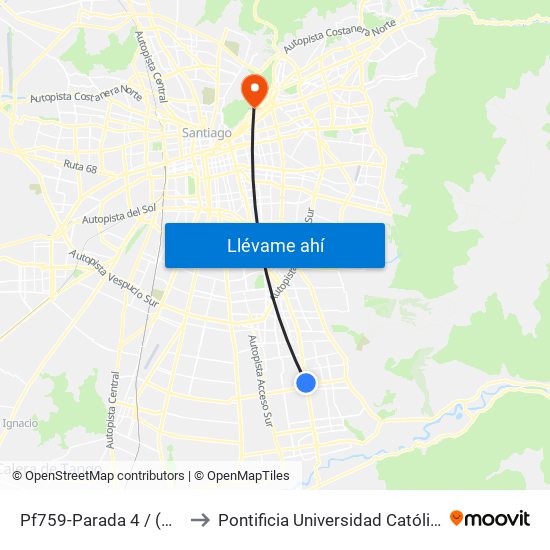 Pf759-Parada 4 / (M) Hospital Sótero Del Río to Pontificia Universidad Católica De Chile - Campus Lo Contador map